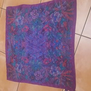 Vintage Honey 100% Silk Purple Scarf 30x30in